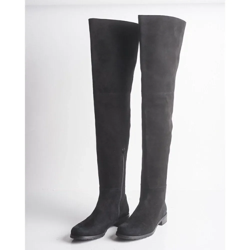 Stuart Weitzman Womens Black Suede Thigh High Boots Flats Pull On Sz US 6